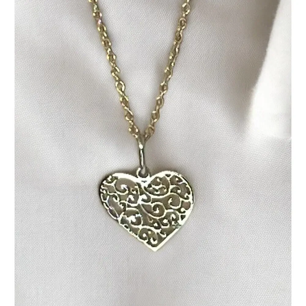 Sterling Silver Heart Filigree Pendant Necklace Open Work Stylish Fashion NEW